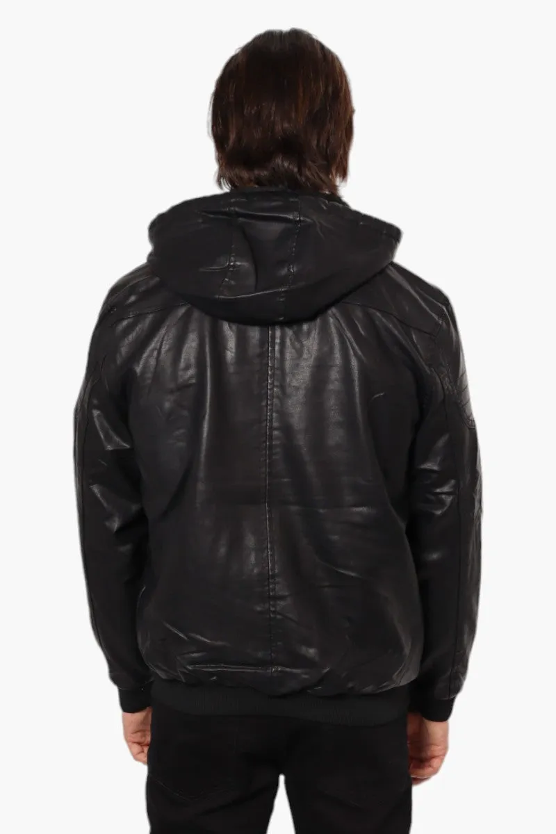 Super Triple Goose Hooded Vegan Leather Moto Jacket - Black