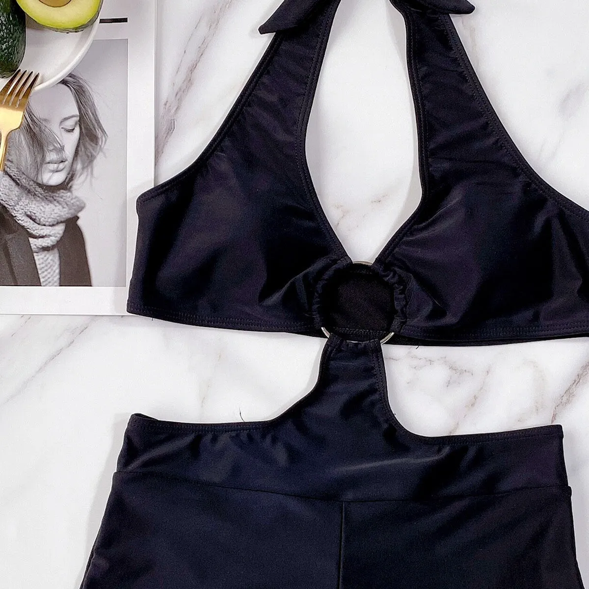 Three-point Gathered O-Ring One-piece Swimsuit