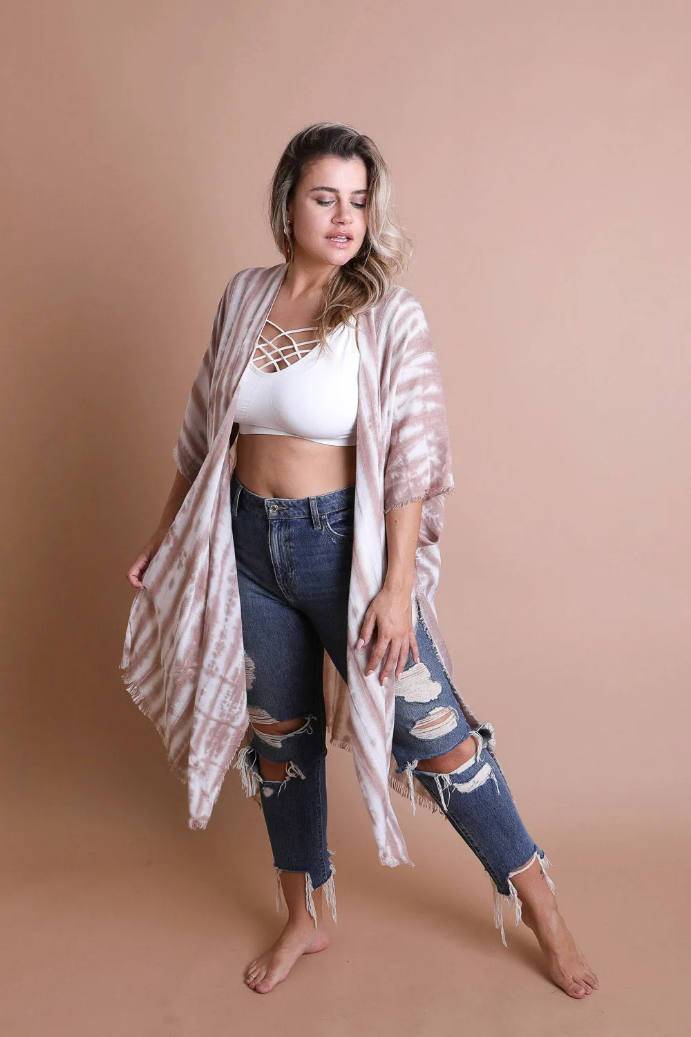 Tie Dye Frayed Kimono