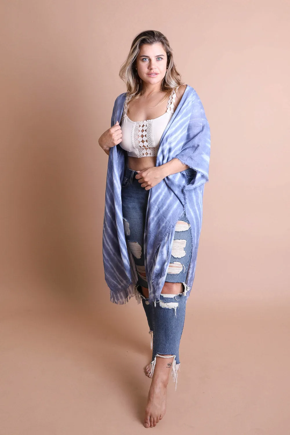 Tie Dye Frayed Kimono