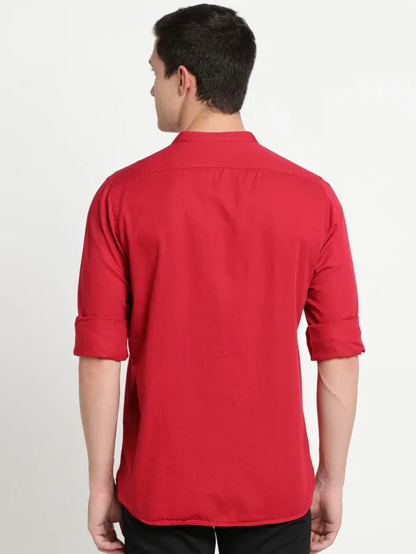 Turtle Men Red Pure Cotton Solid Kurta Shirts