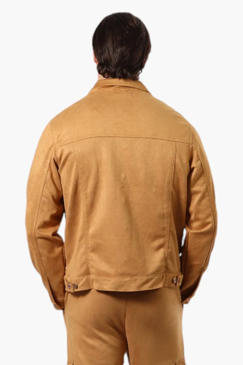 Urbanology Button Up Suede Trucker Lightweight Jacket - Caramel