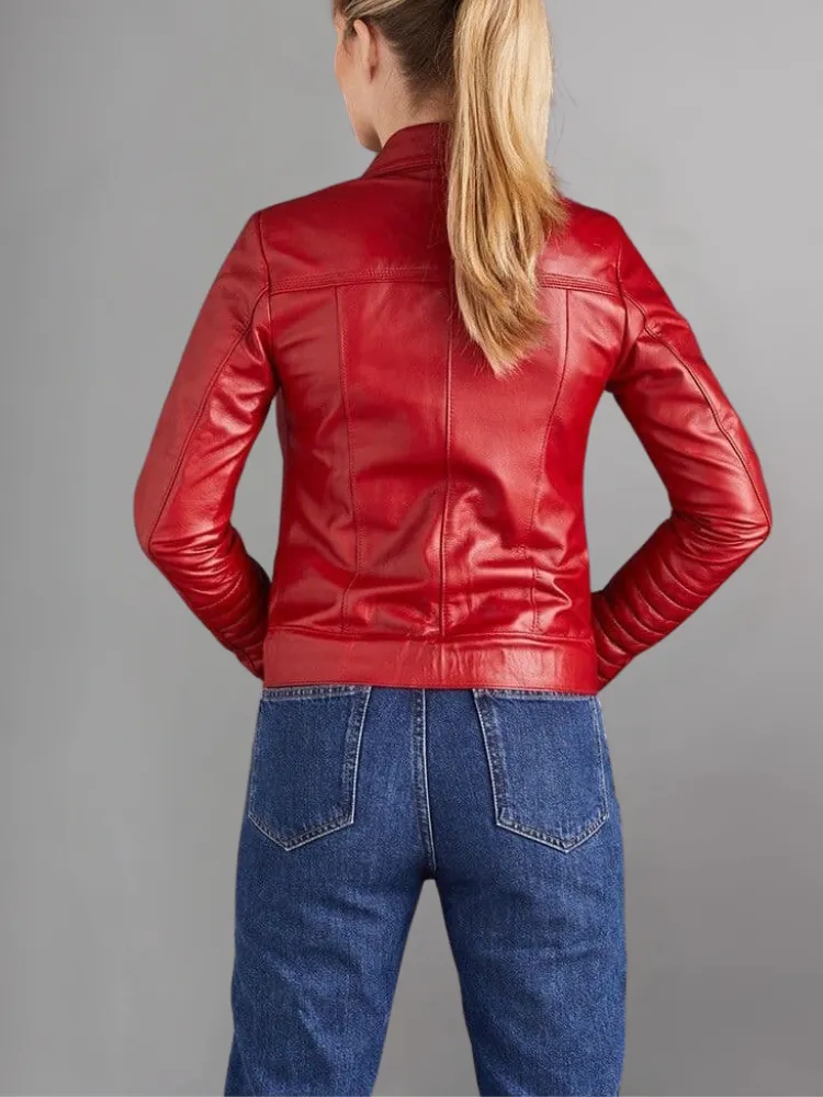 Woman Fashion Red Leather Jacket