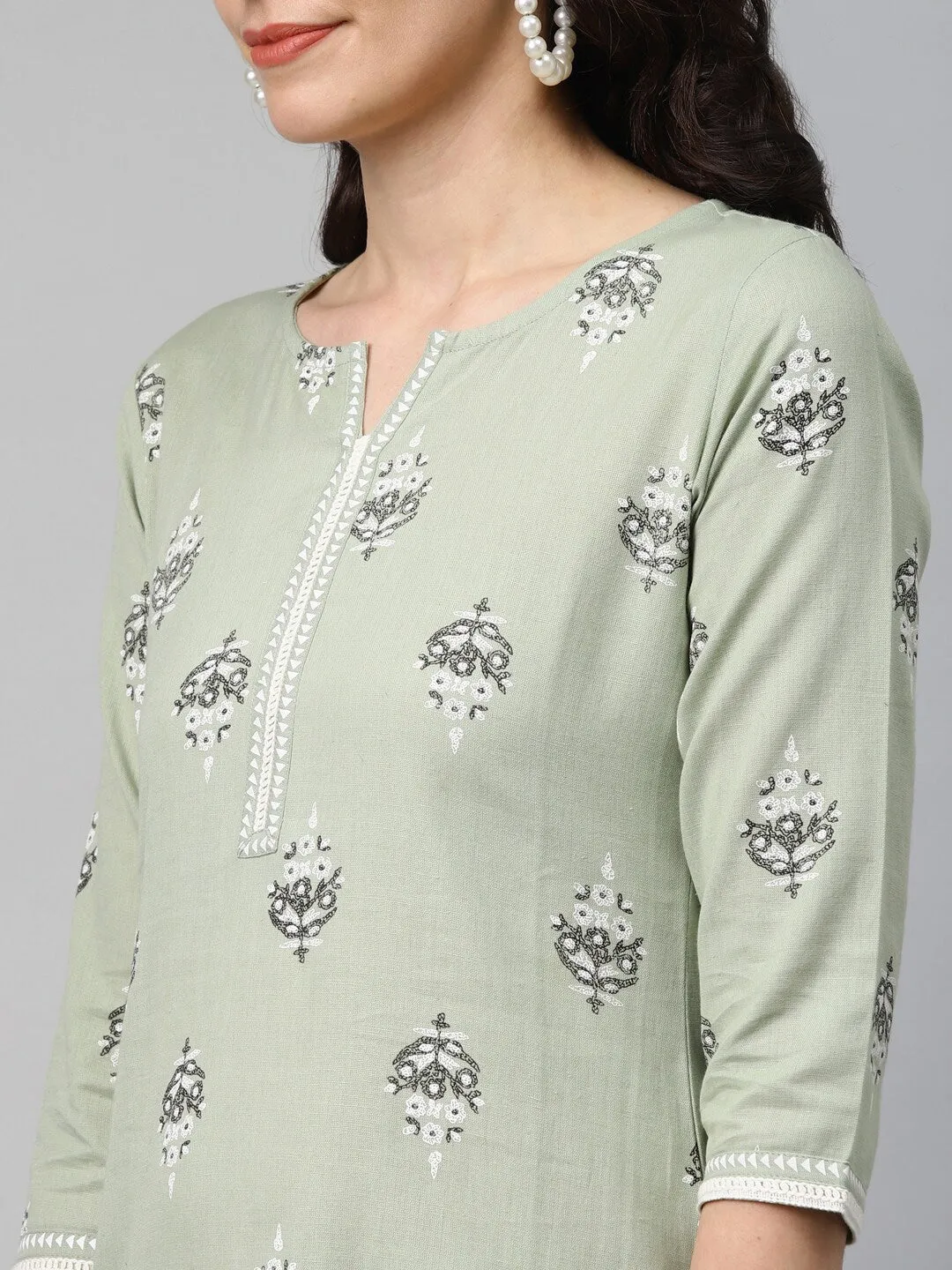 Women Green Kurta Printed Set