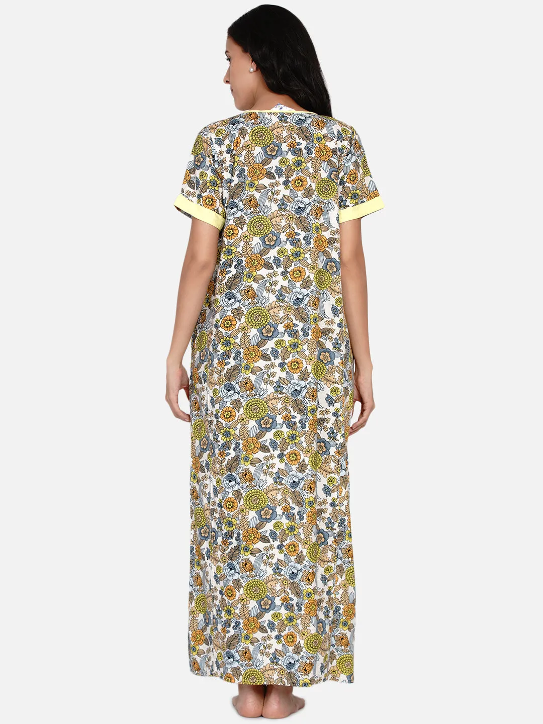 Yellow Floral Printed Nighty