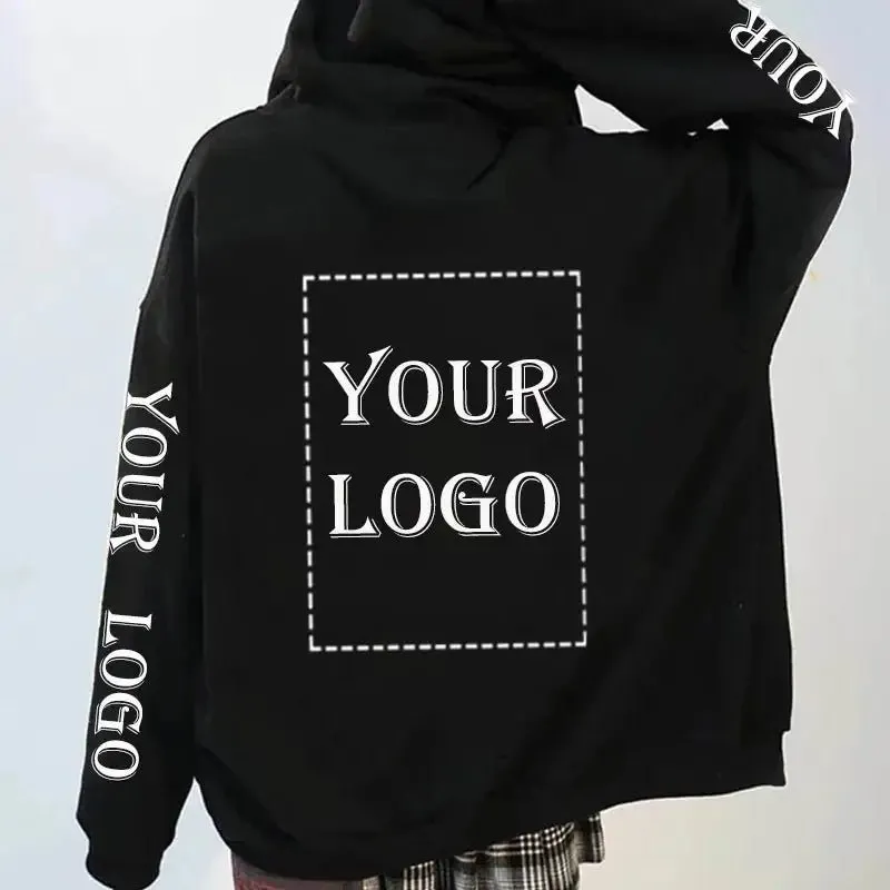 Your OWN Design Brand Logo/Picture Custom Zip Up Jackets Unisex DIY Printed Sweatshirt Casual Solid Color Loose Hoodie Coats