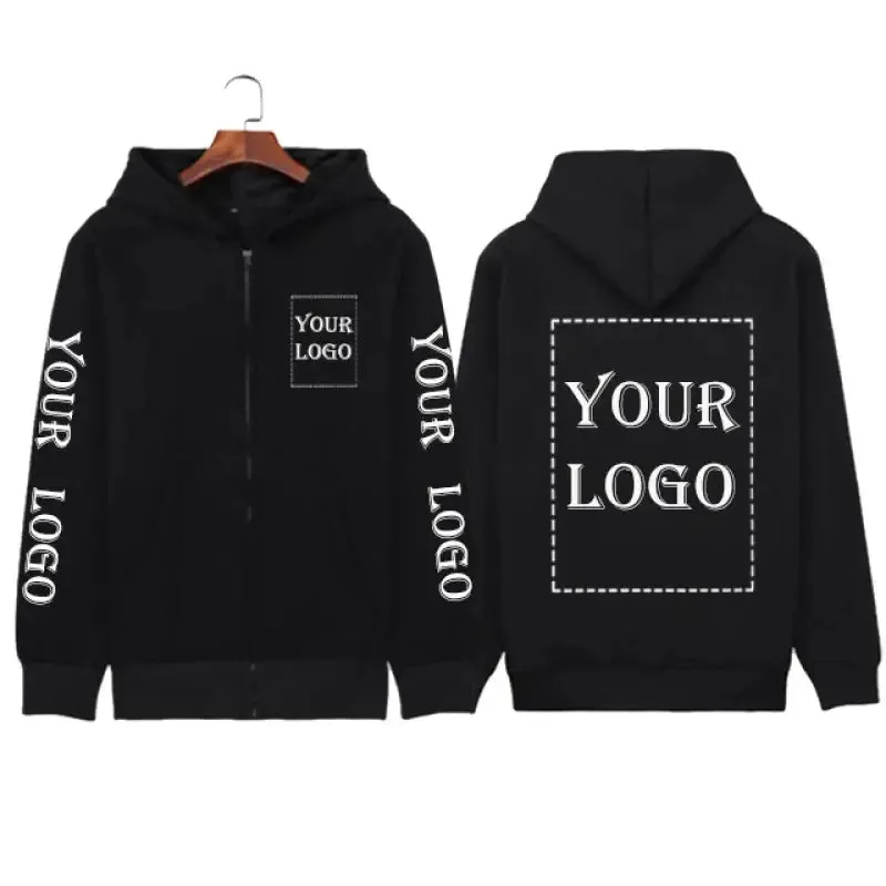 Your OWN Design Brand Logo/Picture Custom Zip Up Jackets Unisex DIY Printed Sweatshirt Casual Solid Color Loose Hoodie Coats