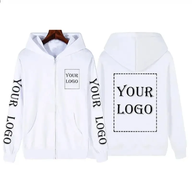 Your OWN Design Brand Logo/Picture Custom Zip Up Jackets Unisex DIY Printed Sweatshirt Casual Solid Color Loose Hoodie Coats